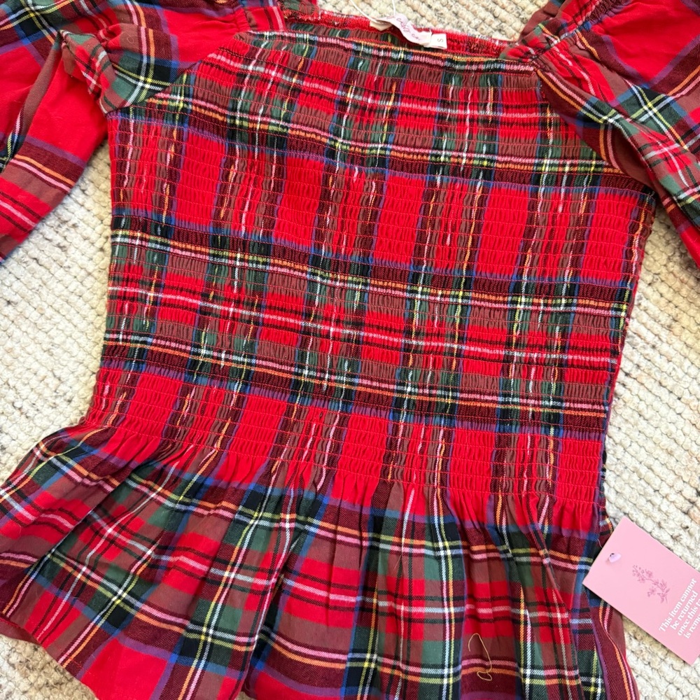 Ivy city co Red Plaid tartan Peplum Madeline Top S new with tags - Picture 2 of 3